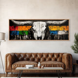 Western Skull, rustic wall art, skull art, farmhouse art, extra wide art, southwest wall art, bull and bear art, canvas print