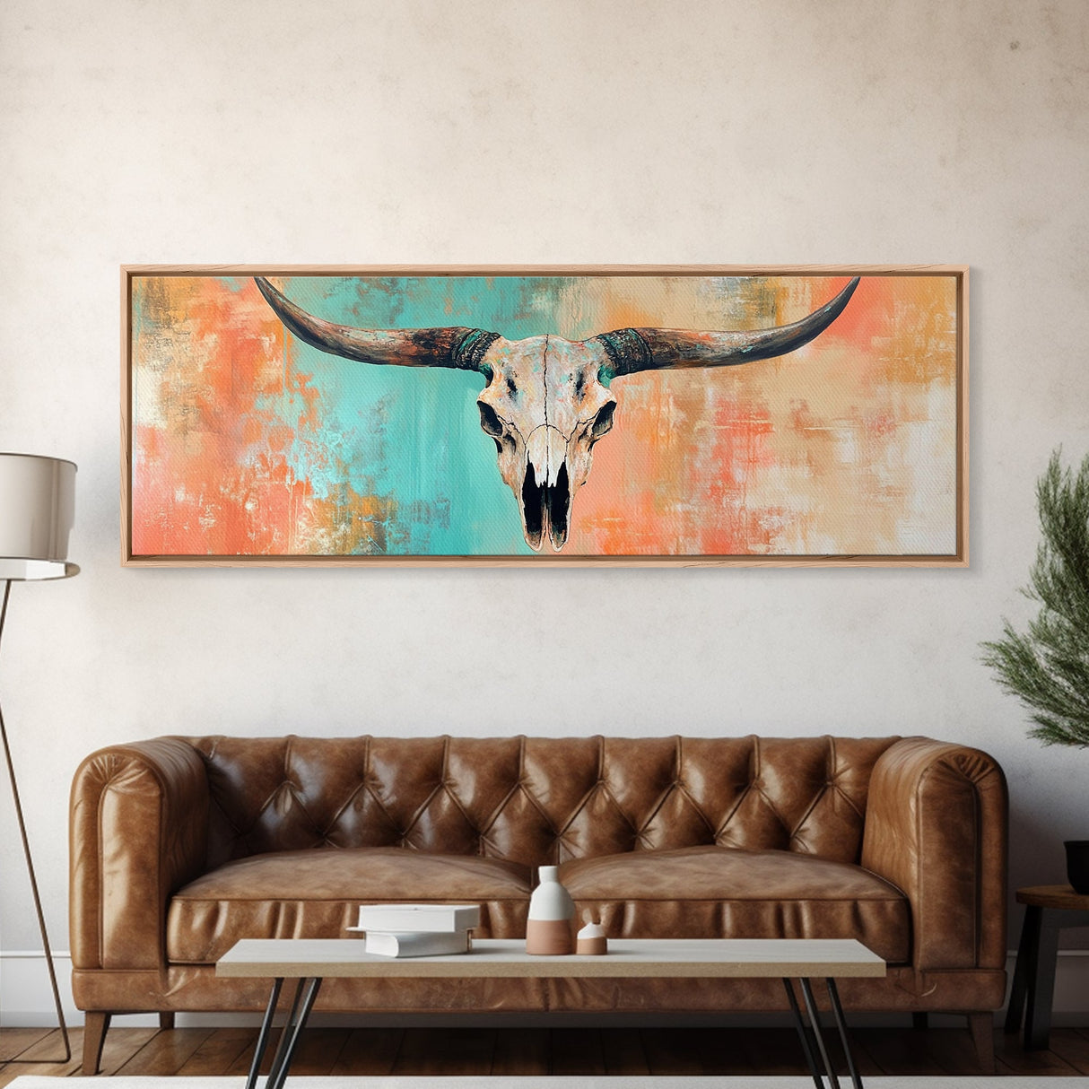 Rustic Skull, vintage horse art, southwest wall art, skull art, panoramic painting, rustic wall art, boho art, Canvas Print, farmhouse art