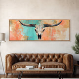 Rustic Skull, vintage horse art, southwest wall art, skull art, panoramic painting, rustic wall art, boho art, Canvas Print, farmhouse art