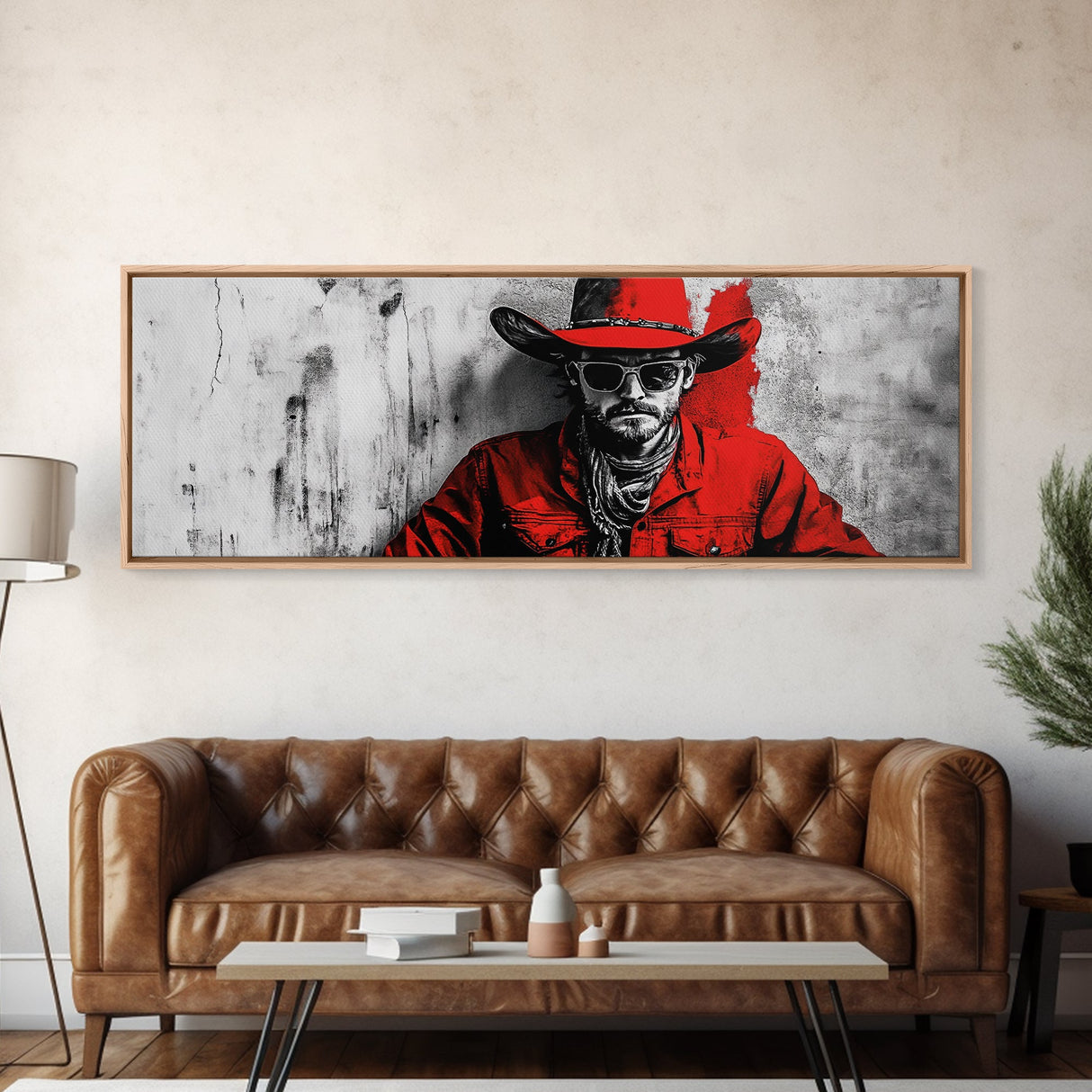 Cowboy Portrait, Rustic Art, Cowboy Painting, Western Wall Art, Extra Wide Art, Framed Canvas Print, Gift Idea, Panoramic Art