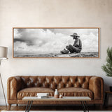 Man On Beach, Wabi Sabi Art, Framed Canvas Print, Coastal Landscape Art, Moody Art, Rustic Decor, Above Sofa Art, Minimalist Wall Art