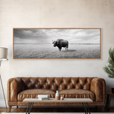 Lone buffalo, western landscape, rustic wall art, panoramic art, extra wide art, farmhouse decor, framed canvas print, wildlife painting, bull and bear art