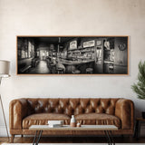 Western Saloon, rustic wall art, extra wide art, panoramic art, farmhouse art, bar decor, moody art, framed canvas print, above sofa art