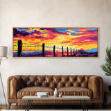 Barbed Wire Fence, southwest wall art, rustic decor, cowboy painting, panoramic art, long narrow wall art, framed canvas print, farmhouse art