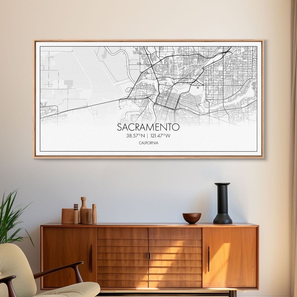 Sacramento City Map, California Art, Map Print, Minimalist Wall Art, Wall Art, Canvas Art, Large Wall Art, Room Décor, Office Prints