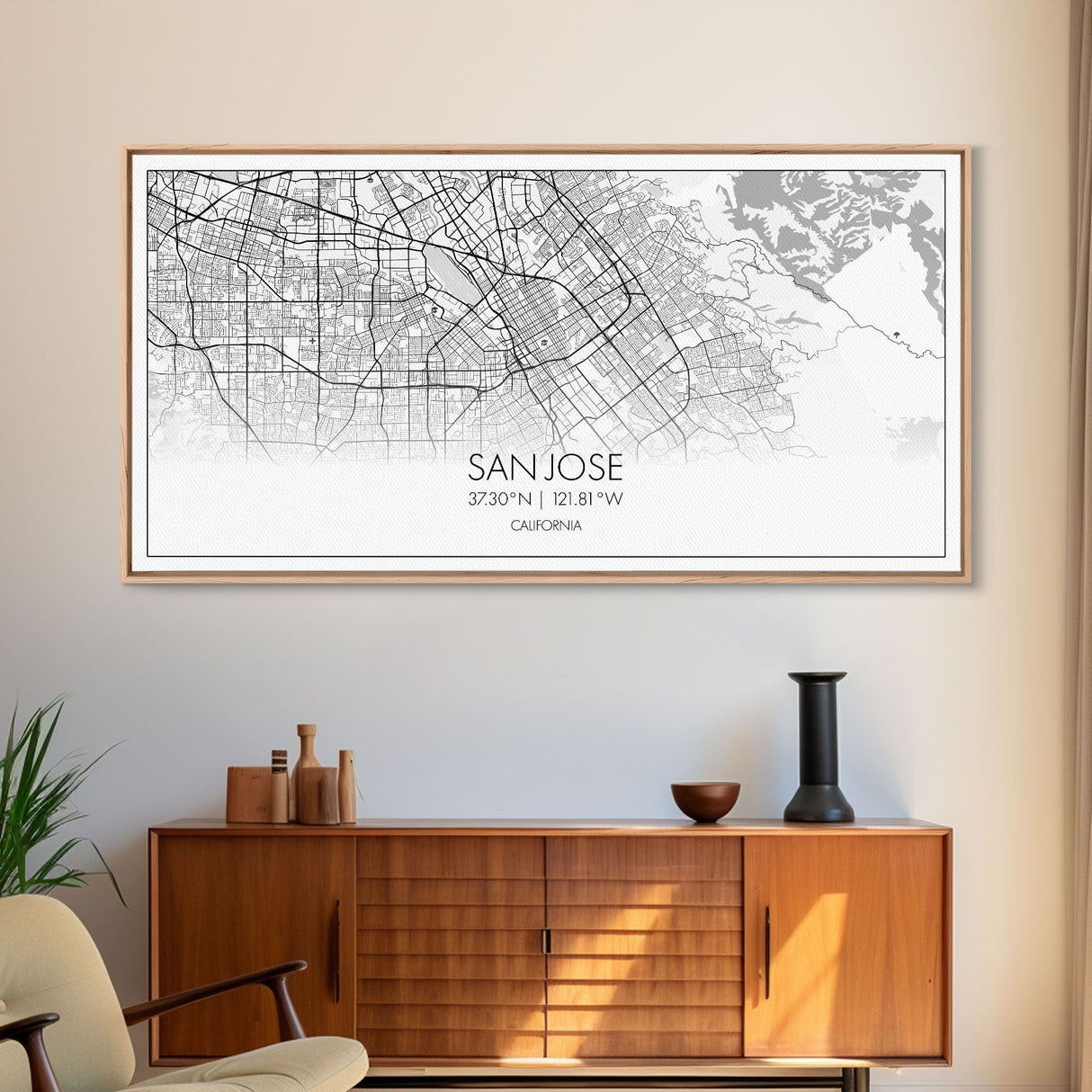San Jose City Map, California Art, Map Print, Modern Wall Art, Wall Art, Canvas Art, Modern Office Art, Above Bed Décor, Prints Wall Art