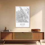 San Jose Street Map, California Map, City Map Print, Minimalist Art, Wall Art, Canvas Print, Girl Graduation Gift, Game Room Wall Art