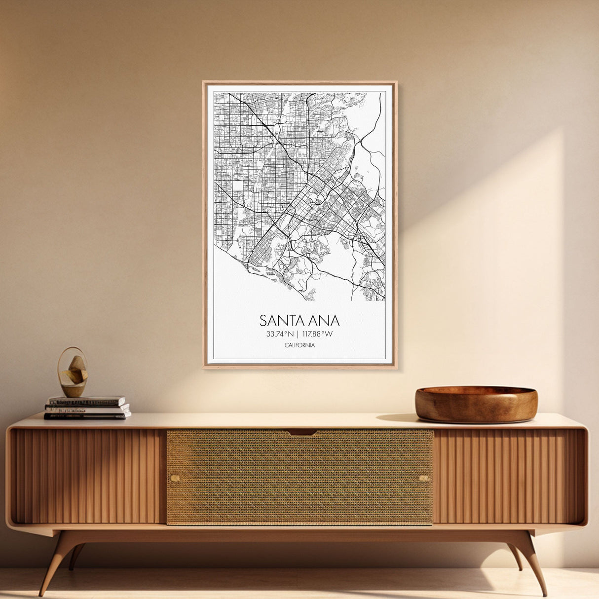 Santa Ana Street Map, California Map, City Map Print, Minimalist Art, Wall Art, Canvas Print, Living Room Décor, Adventure Gifts, Travel Art