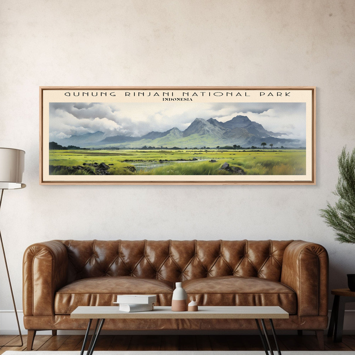 Gunung Rinjani National Park COUNTRY | Framed Travel Poster Canvas Print | Trendy Wall Art | Watercolor Painting | Living Room Art | Unique Art