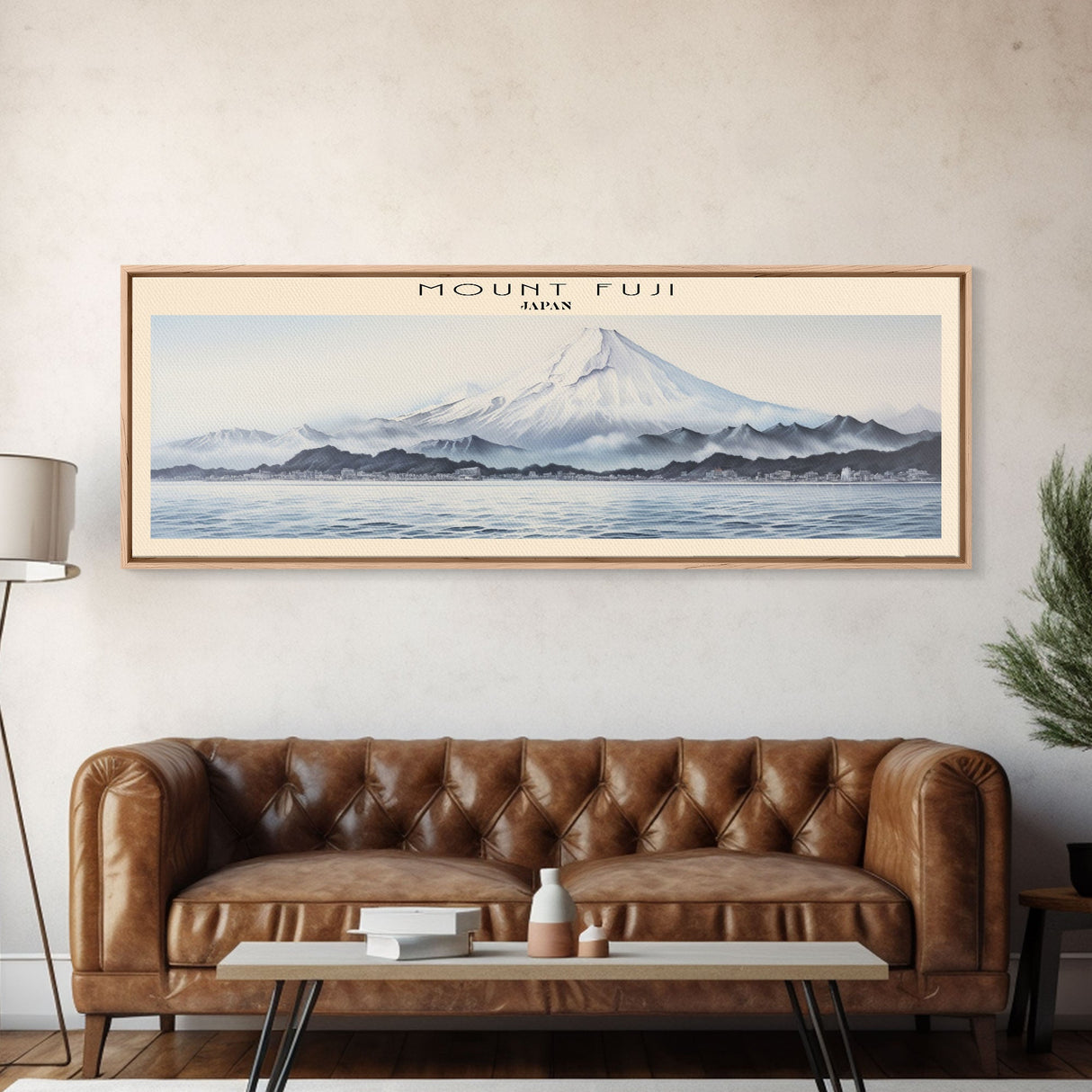 Mount Fuji Travel Art Framed Canvas Print, COUNTRY Wall Decor, Home Decor, Travel Poster, Vintage Wall Art, Watercolor Painting