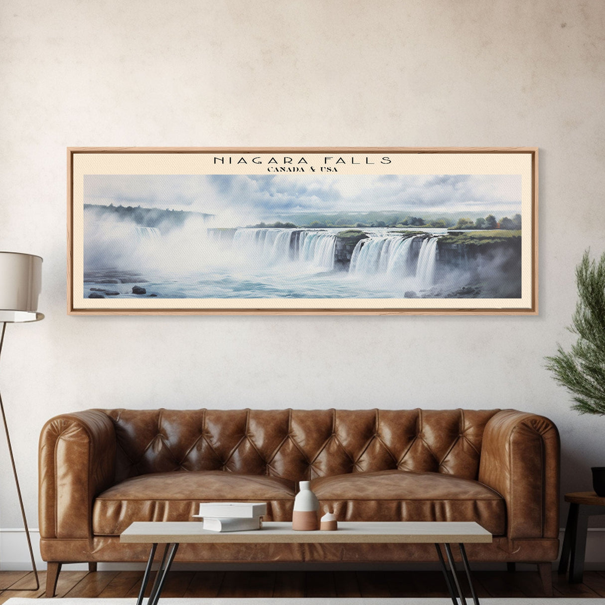 Niagara Falls Retro Style Travel Poster - Framed Canvas Print - COUNTRY Travel Decor | Vintage Style Home Decor - Travel Print - Wall Art