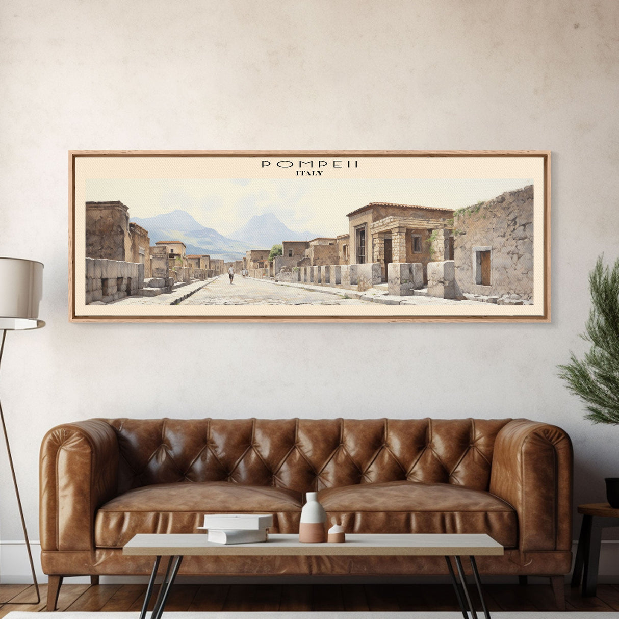 Pompeii Travel Art Framed Canvas Print, COUNTRY Wall Decor, Home Decor, Travel Poster, Vintage Wall Art, Watercolor Painting