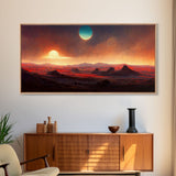 Scifi canvas print, Alien world with 3 moons, spooky print, creepy art, science fiction art
