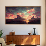 Mountain Sunset Oil Painting Canvas Print, Ready to hang gallery wrapped nature canvas print, synthwave style nature art