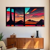 Pueblo style art deco sunset canvas print, outrun, colorful art, desert art, living room wall art, stained glass look, Arizona style art