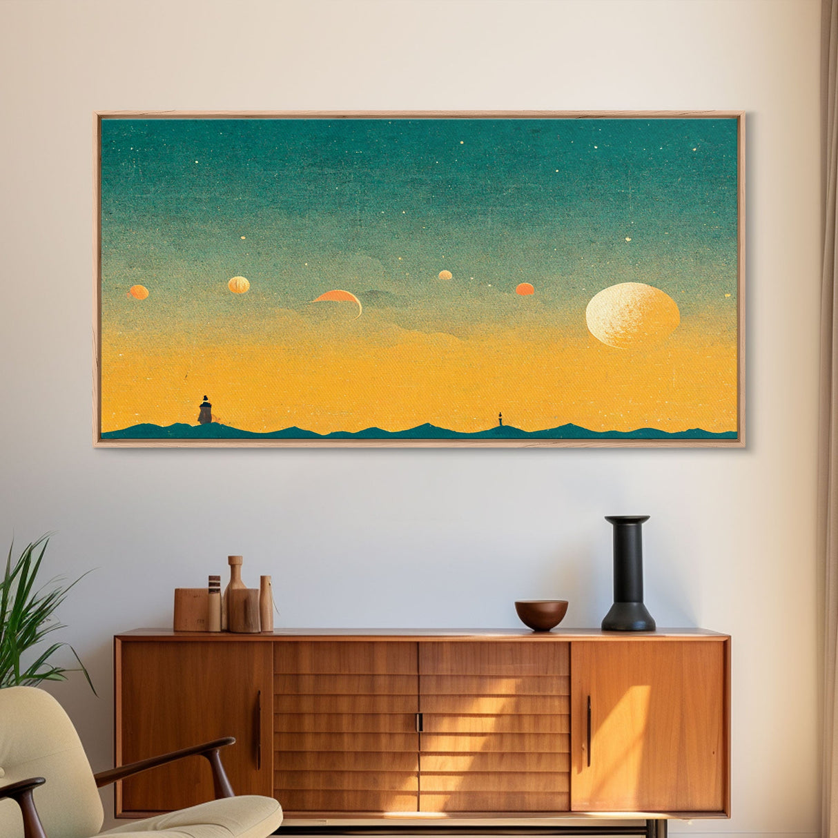 Art deco light house at sunset canvas print, sunset, vintage 20s style wall art, 30s style wall art, orange and turquoise sunset art