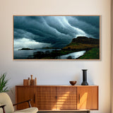 Foggy night rainstorm over the lake canvas print, nature and landscape wall art, ready to hang, cool wall art