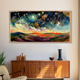 Night Starry Sky Landscape On Canvas Print Colorful Night Sky Painting Nature Painting Living Room Wall Art Spiritual Starry Painting