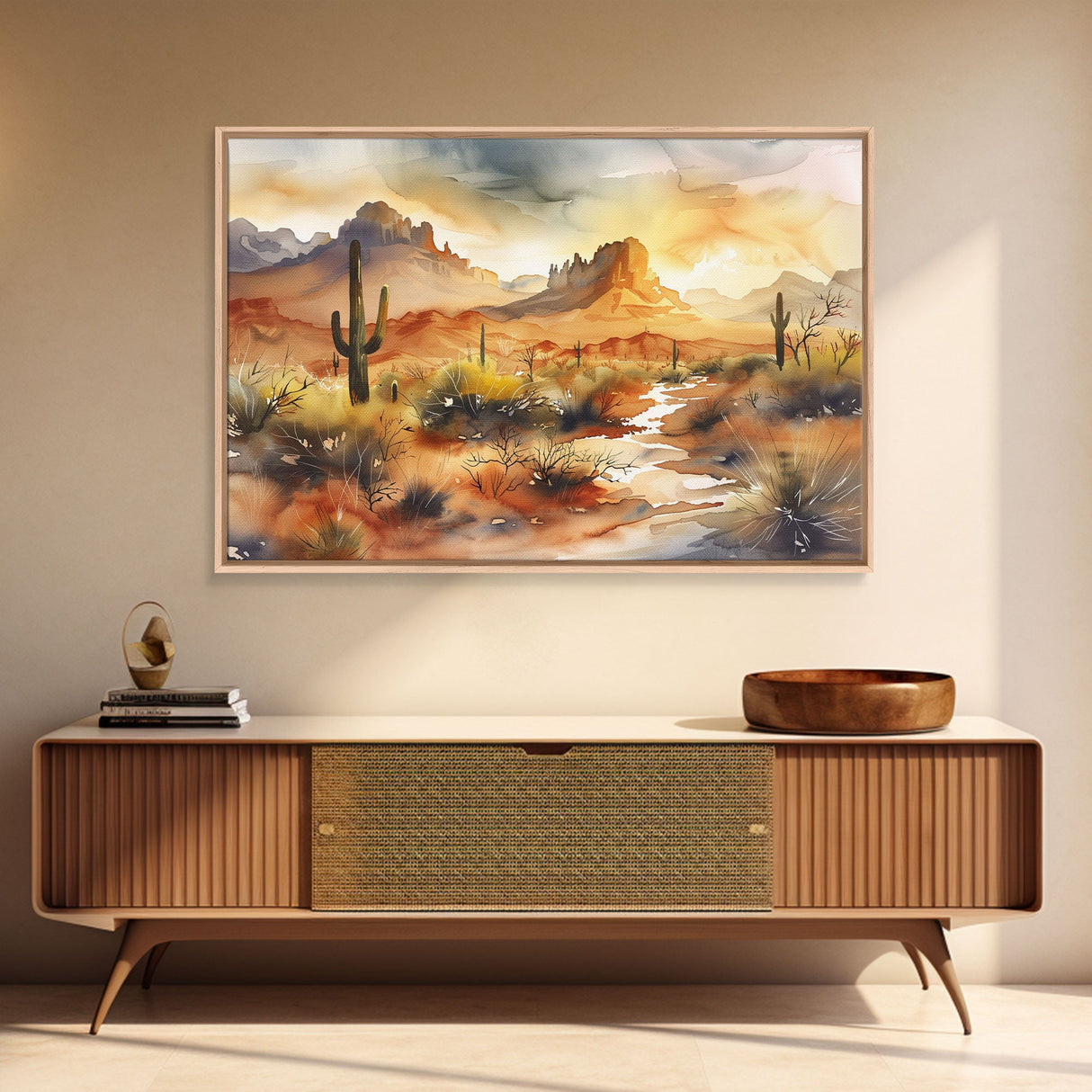Extra Large Wall Art, Desert Landscape Painting Framed Canvas Print, Metal Art, Wood Framed Original Art, Living Room Decor, Landscape Art
