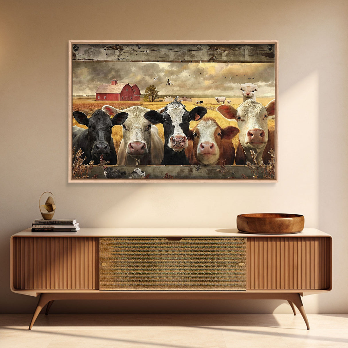 Cows and Sheep on the Farm | Framed Wall Art | Kitchen Decor | Minimalist Living Room Art | Country Art | Farmhouse Above Sofa Wall Art