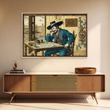 Japanese Cowboy, Wild West Samurai Mashup Art, Framed Canvas Print, Wild Western Decor, Home Art, Living Room Decor