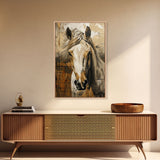 Realistic Horse Portrait with Warm Background - Framed Canvas Print, Equine Art, Living Room Wall Decor, Bedroom Horse Art Print