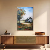Idyllic Barn Scene with Rustic Charm - Framed Canvas Print, Country Living Room Decor, Farmhouse Wall Art, Barn Art Print for Bedroom