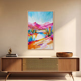 Bright Southwestern Landscape Art - Framed Canvas Print, Desert Decor, Vibrant Living Room Wall Art, Colorful Nature Scene