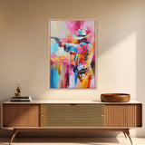 Dynamic Cowboy with Gun - Framed Canvas Print, Action-Packed Western Art, Bold Cowboy Wall Art for Living Room Decor