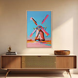 Playful Windmill Canvas Art - Framed Canvas Print, Modern Farmhouse Decor, Bright Windmill Wall Art, Vibrant Bedroom Artwork