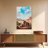 Cowboy and Horse Desert Scene Art - Framed Canvas Print, Western Living Room Decor, Cowboy Wall Art, Desert Home Decoration