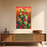 Framed Canvas Print, Blooming Cacti in Desert Sunset, Stunning Wall Art for Living Room or Bedroom Decor