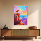 Cowboy on Cliff Edge at Sunset - Colorful Western Landscape Painting, Sunset Wall Art, Living Room Decor, Cowboy Canvas Print