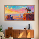 Cowboy Overlooking Monument Valley, Farmhouse Style Framed Canvas Print for Bedroom Wall Art, Rustic Home Decor, Scenic Western Landscape