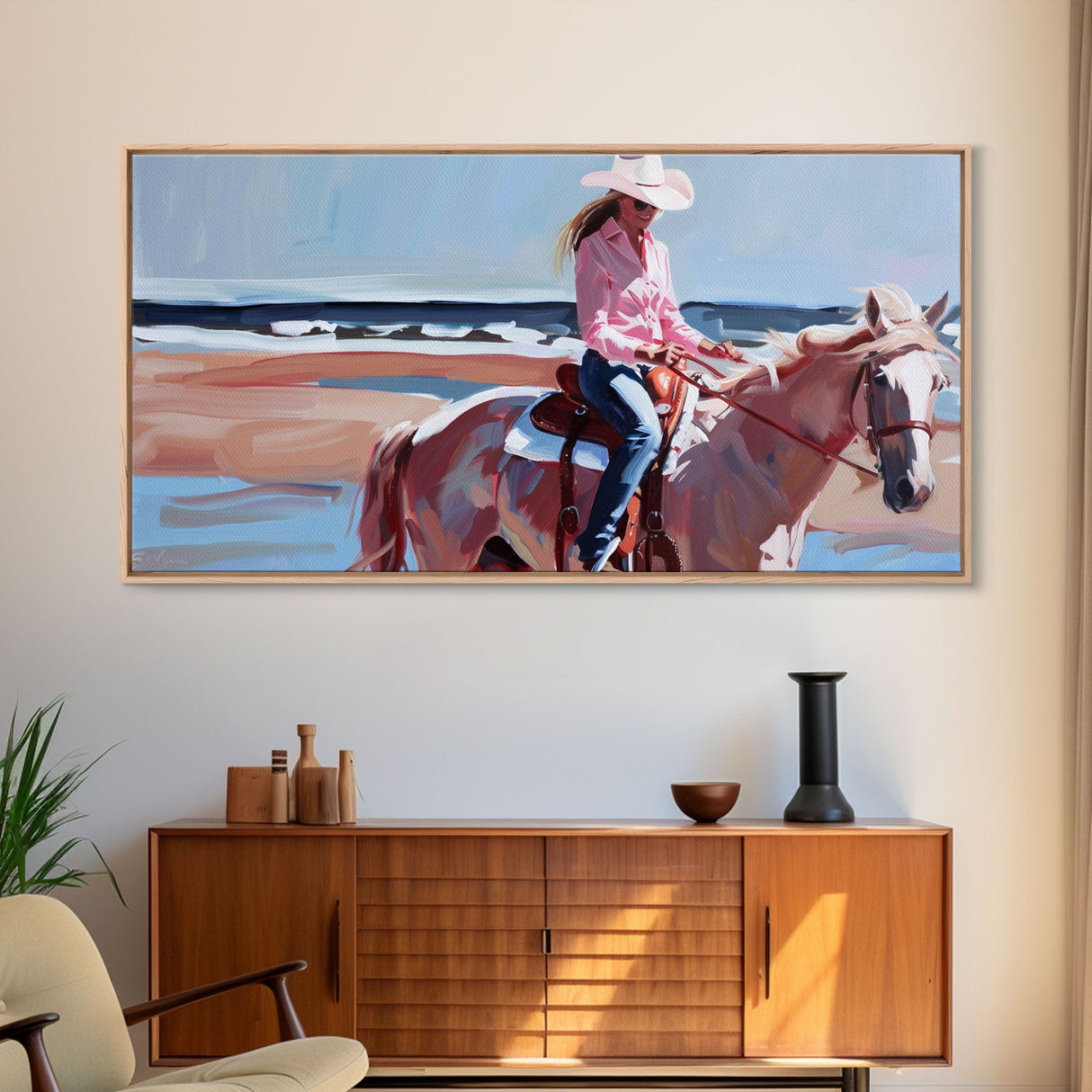 Cowboy Riding Bucking Horse, High Energy Framed Canvas Print, Perfect for Western Living Room Art, Bedroom Decor, Rustic Home Wall Art