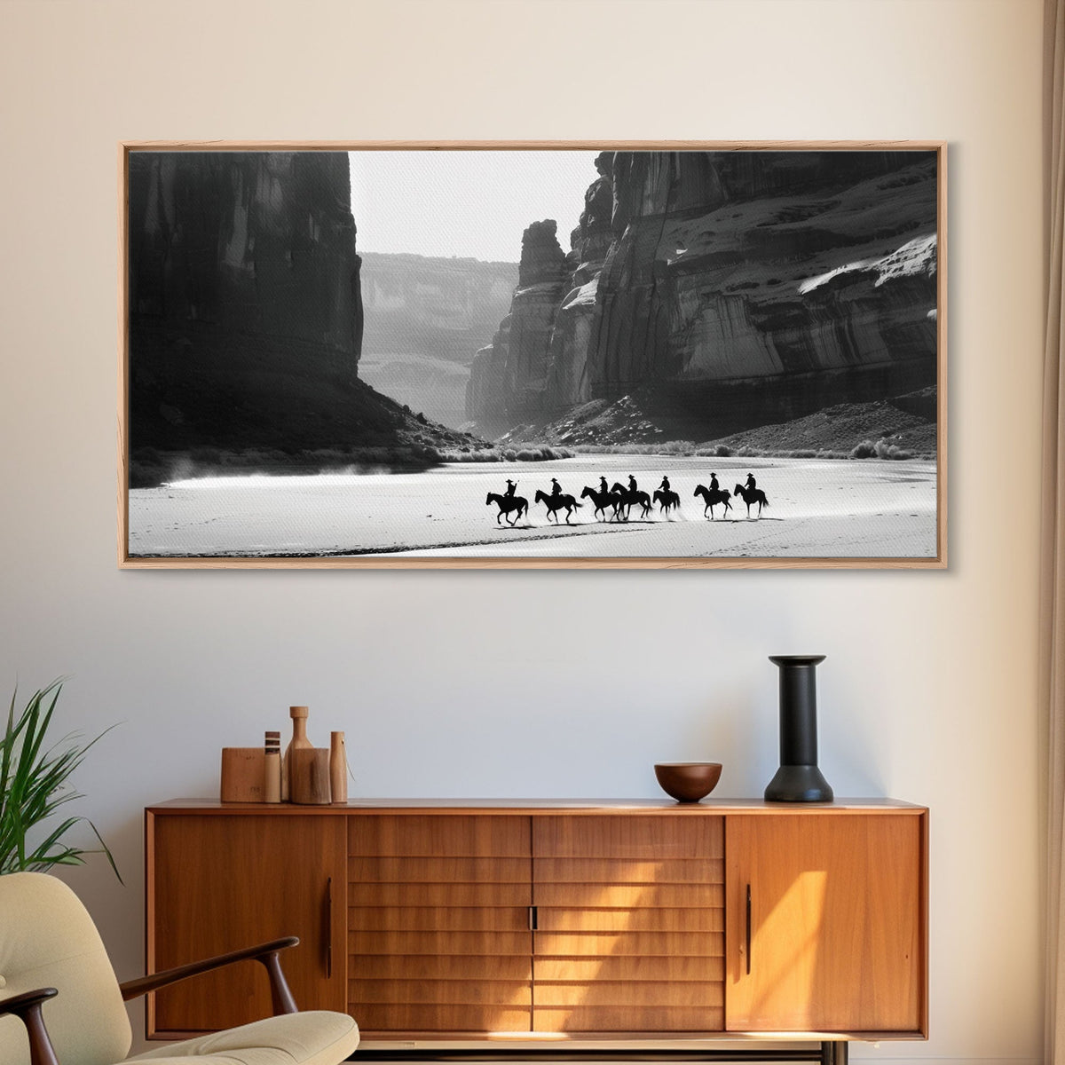 Horse Riders in Monument Valley, Stunning Framed Canvas Print for Living Room Wall Art, Bedroom Decor, Home Decor