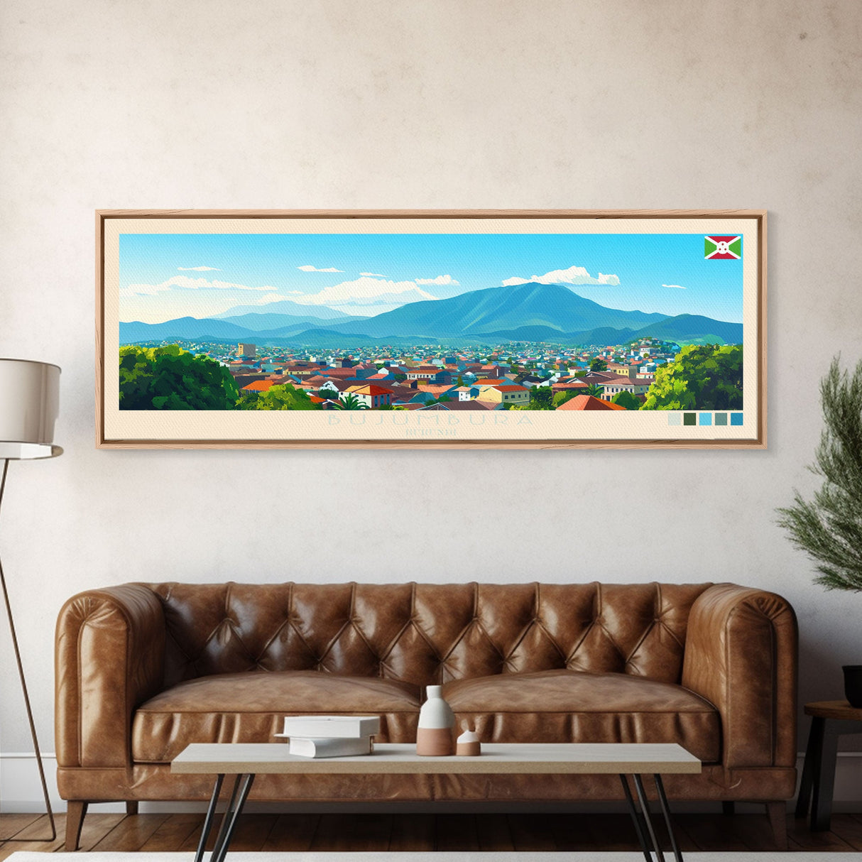 Bujumbura, Burundi Panoramic Travel Poster Canvas Print, Bujumbura, Burundi Painting, Burundi Art, Bujumbura Travel Art, Guest Room Painting