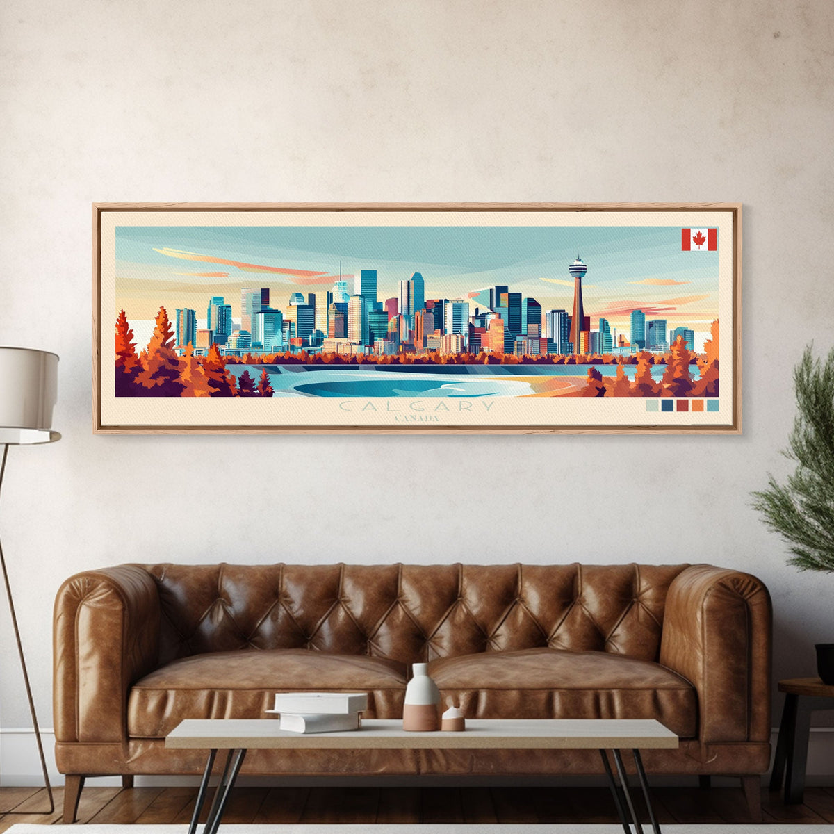 Calgary, Canada Panoramic Travel Poster Canvas Print, Calgary, Canada Painting, Canada Art, Calgary Travel Art, Living Room Painting