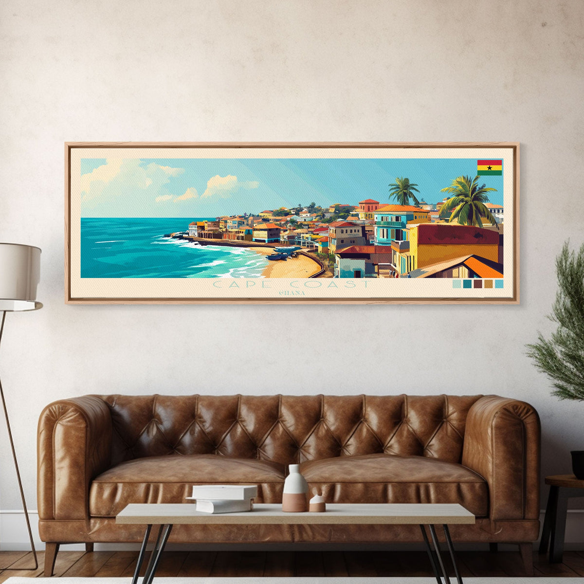 Cape Coast, Ghana Panoramic Travel Poster Canvas Print, Cape Coast, Ghana Painting, Ghana Art, Cape Coast Panoramic Travel Art, Travel Painting