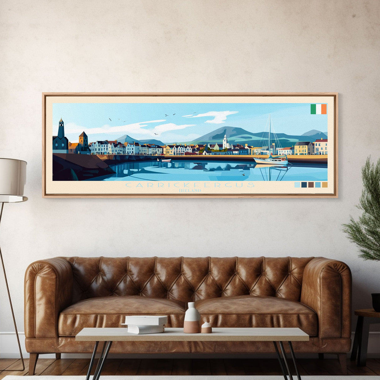 Carrickfergus, Ireland Panoramic Travel Poster Canvas Print, Carrickfergus, Ireland Painting, Ireland Art, Carrickfergus Panoramic Travel Art, Travel Painting