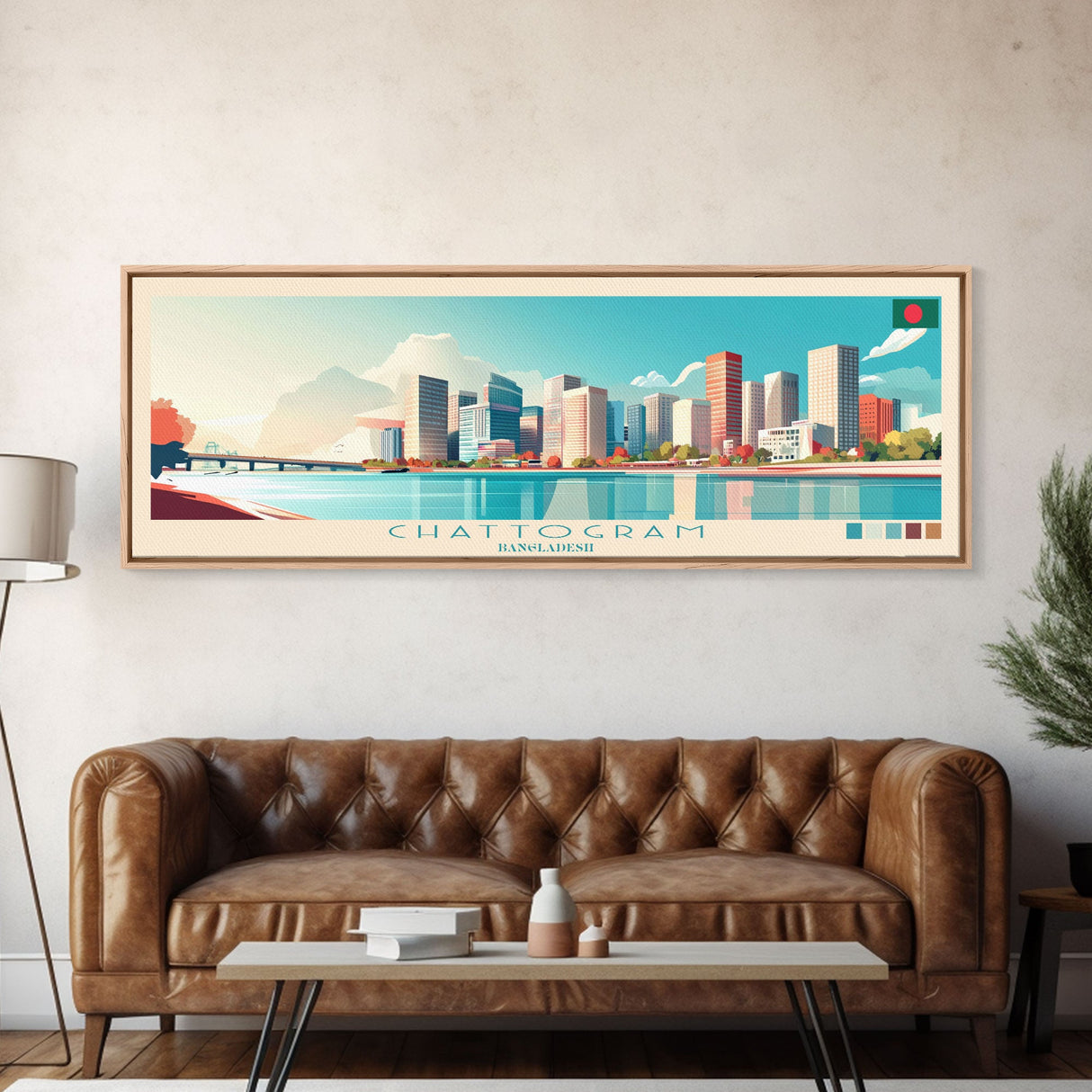 Chattogram, Bangladesh Travel Poster Panoramic Canvas Print, Chattogram, Bangladesh Painting, Bangladesh Art, Chattogram Travel Art, Guest Room Painting