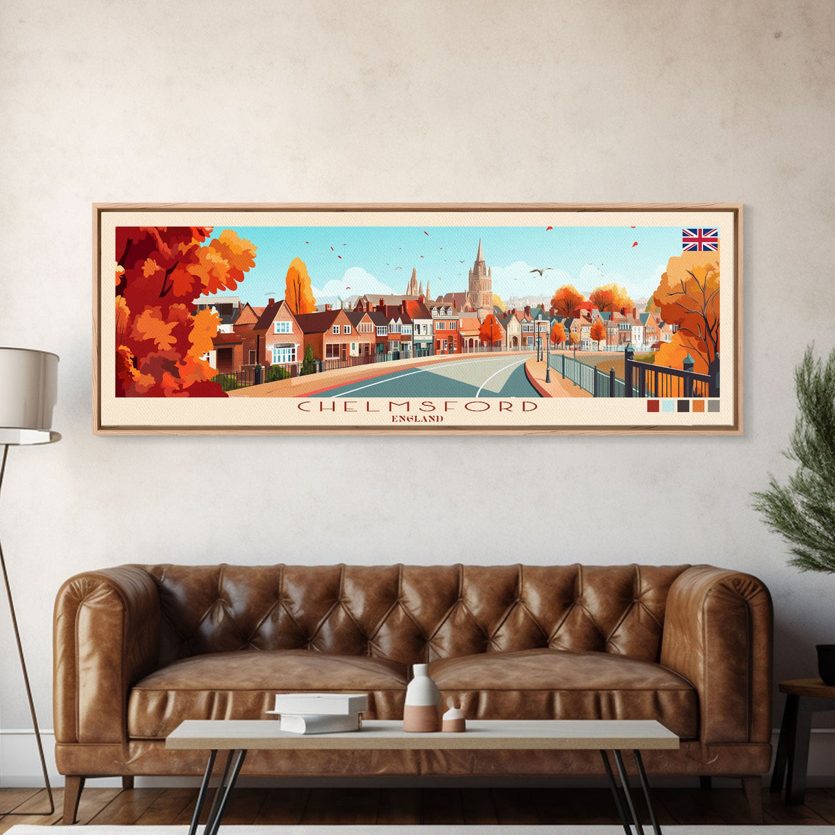 Chelmsford, England Travel Poster Panoramic Canvas Print, Chelmsford, England Painting, England Art, Chelmsford Travel Art, Guest Room Painting