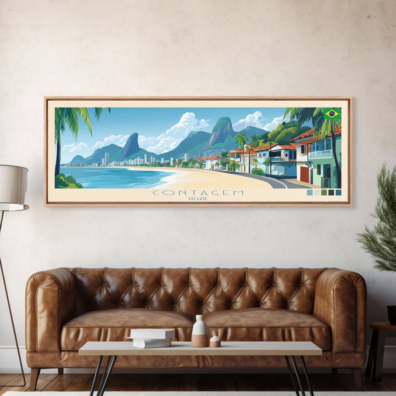 Contagem, Brazil Panoramic Travel Poster Canvas Print, Contagem, Brazil Painting, Brazil Art, Contagem Travel Art, Guest Room Painting