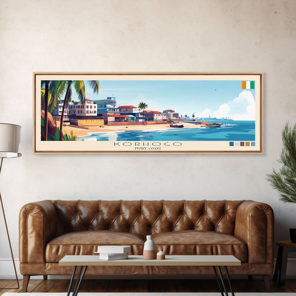 Korhogo, Ivory Coast Panoramic Travel Poster Canvas Print, Korhogo, Ivory Coast Painting, Ivory Coast Art, Korhogo Travel Art, Living Room Painting