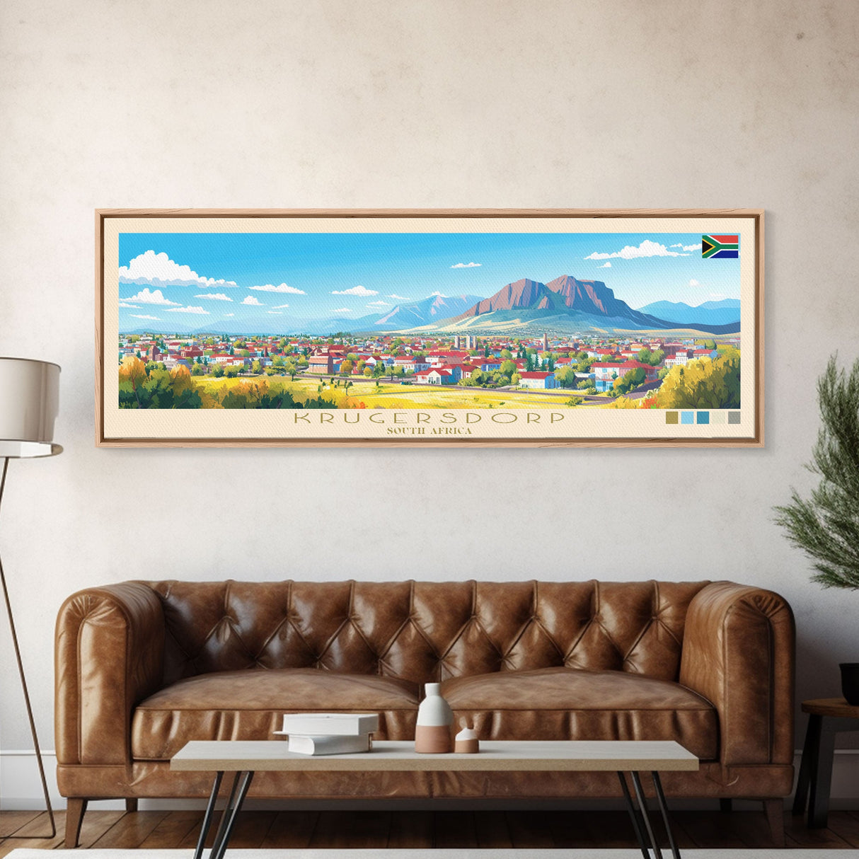 Krugersdorp, South Africa Panoramic Travel Poster Canvas Print, Krugersdorp, South Africa Painting, South Africa Art, Krugersdorp Panoramic Travel Art, Travel Painting