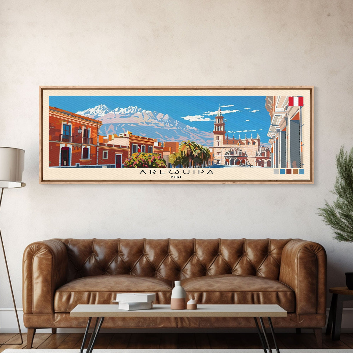 Arequipa, Peru Panoramic Canvas Print, Arequipa, Peru Painting, Peru Art, Arequipa Travel Poster, Travel Art, Guest Room Painting