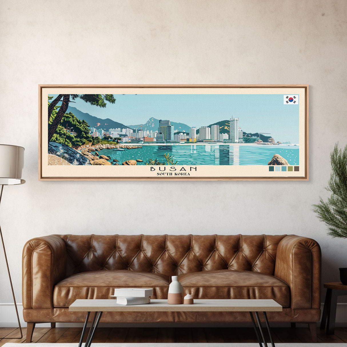 Busan, South Korea Panoramic Canvas Print, Busan, South Korea Painting, South Korea Art, Busan Travel Poster, Travel Art, Guest Room Painting