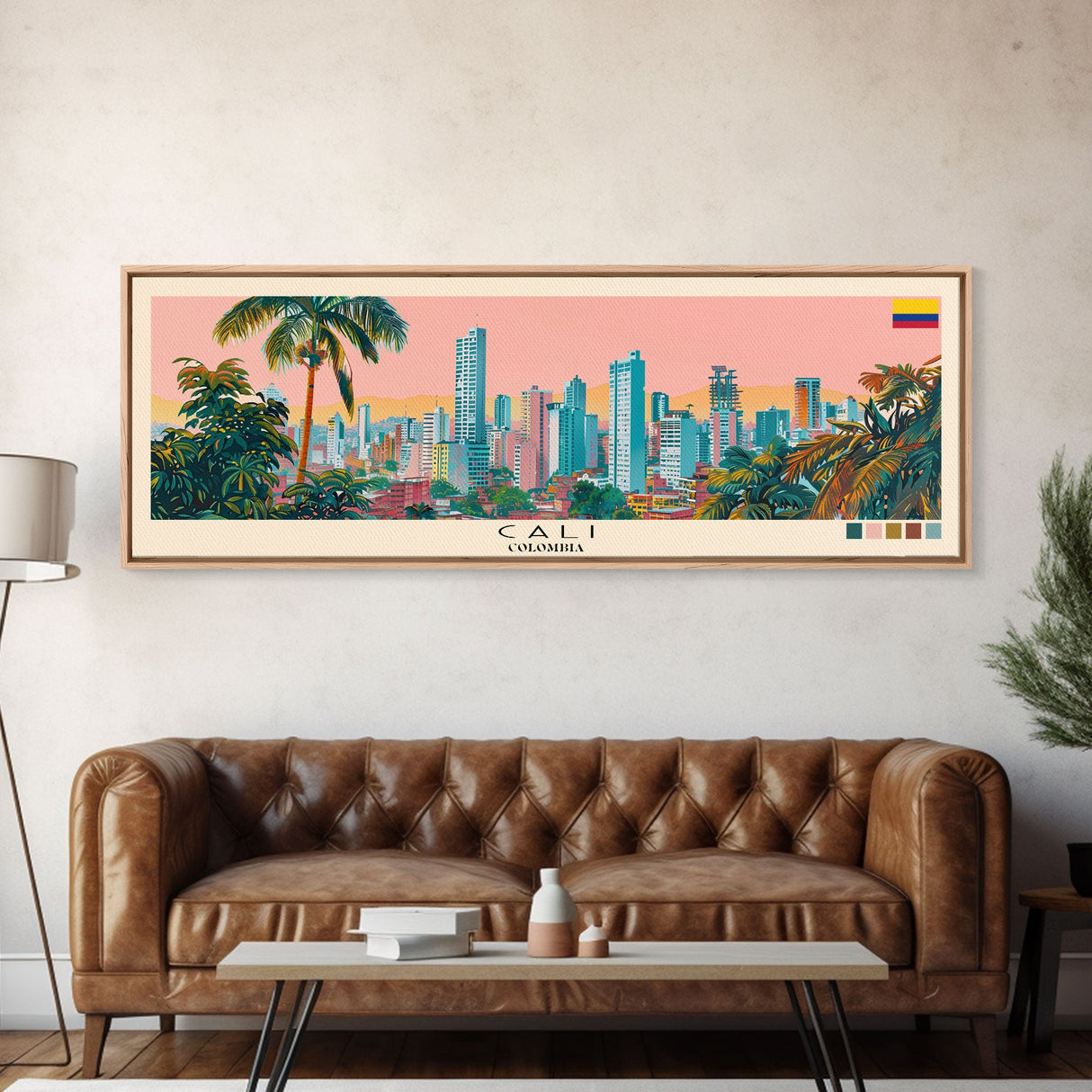 Cali, Colombia Panoramic Canvas Print, Cali, Colombia Painting, Colombia Art, Cali Travel Poster, Travel Art, Vacation Gift