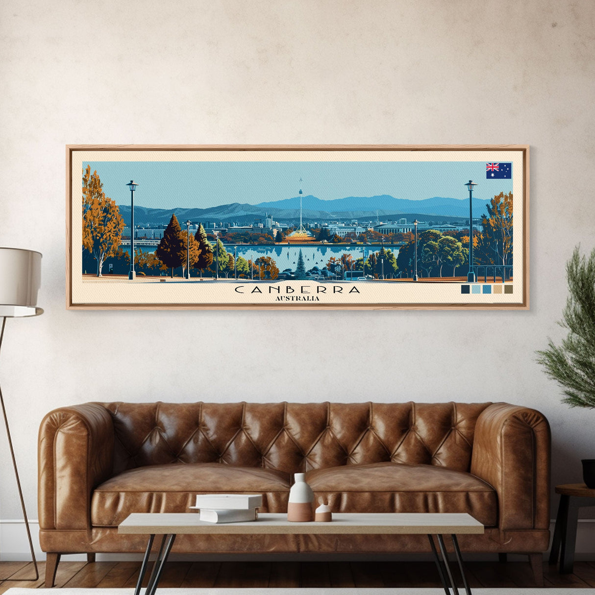 Canberra, Australia Panoramic Canvas Print, Canberra, Australia Painting, Australia Art, Canberra Travel Poster, Travel Art, Guest Room Painting
