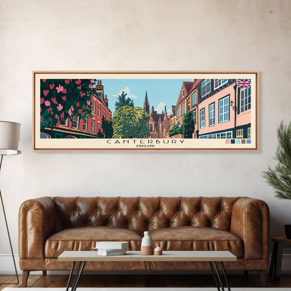 Canterbury, England Panoramic Canvas Print, Canterbury, England Painting, England Art, Canterbury Travel Poster, Travel Art, Vacation Gift